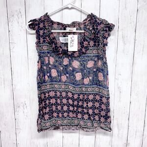 Velvet Shirt Women Size Small Multi Ruffle Scoop Neck Short Sleeve Blouse Boho